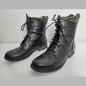 MADDEN GIRL Black Rummer Lace Up Boots Women's 7 Zipper Back Riding Combat Shoes